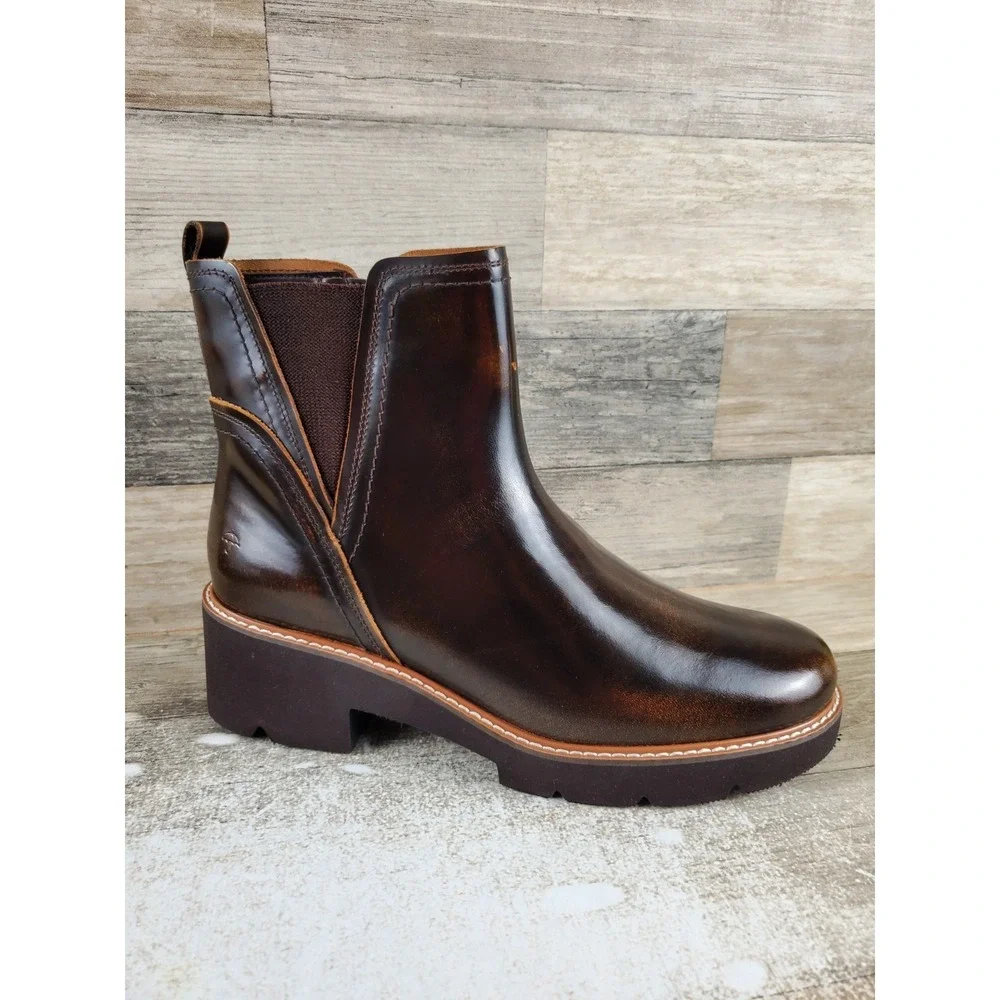Naturalizer Darry Womens Ankle Bootie Sz 9 M English Tea Brown Leather Side Zip